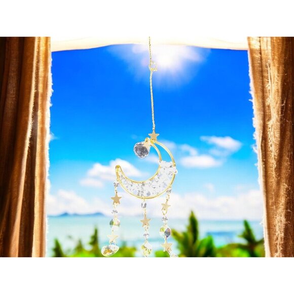 Celestial Crescent Moon Crystal Suncatcher 13.4” x 2.75” Window Prism - Picture 3 of 10